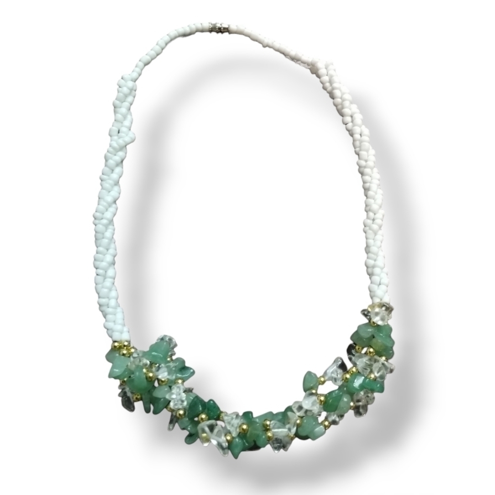Vintage Natural Jade Nugget & Glass Bead Cluster Necklace | 19"